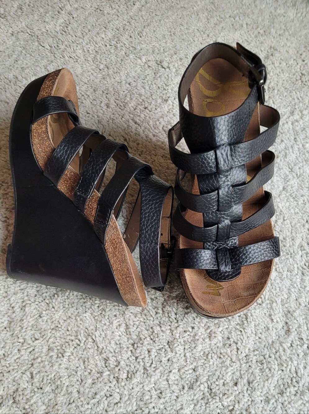 Sam Eldelman Black Leather Wedges 8 1/2 - Picture 2 of 5